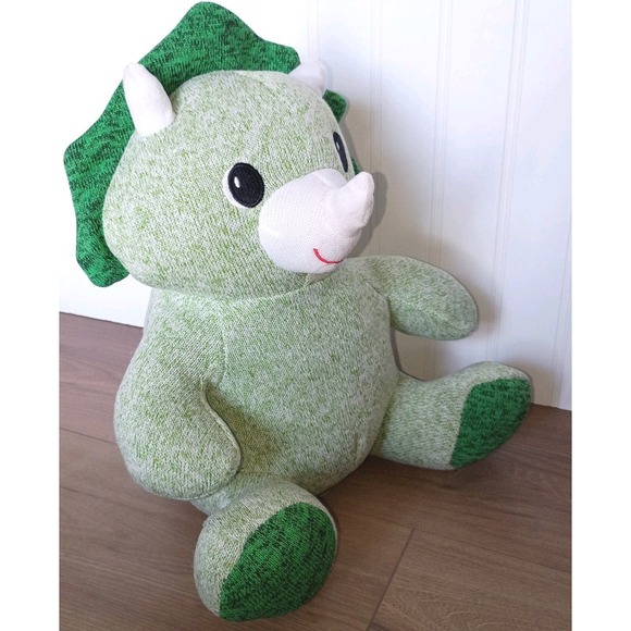 TOY BOX Green Dinosaur Plush 12" Knitted Stuffed Animal Toy Green-White EUC - Picture 2 of 4